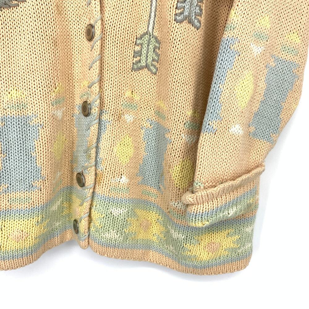 Vintage Chaus Sport V-Neck Cardigan Sweater Womens Sz M Peach Teepee Arrow Print - Picture 4 of 6